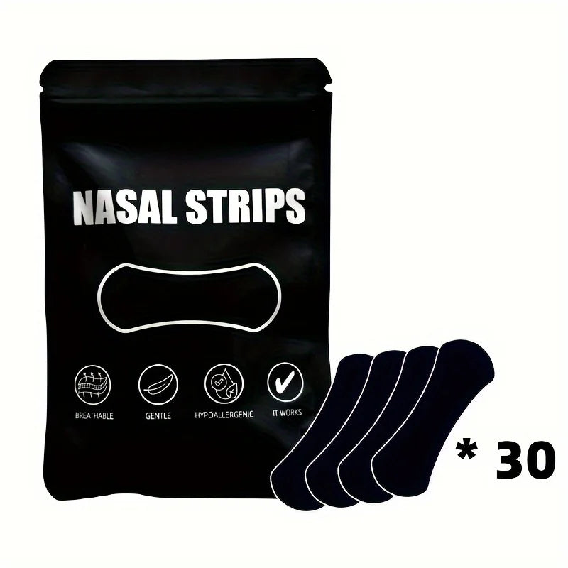 30Pcs Black Nasal Strips for Sports & Sleep - Breathable, Hypoallergenic,Snore Prevention Nasal Strips|Breathable Nasal Strips