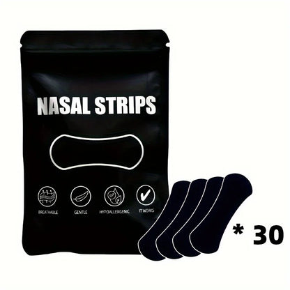 30Pcs Black Nasal Strips for Sports & Sleep - Breathable, Hypoallergenic,Snore Prevention Nasal Strips|Breathable Nasal Strips