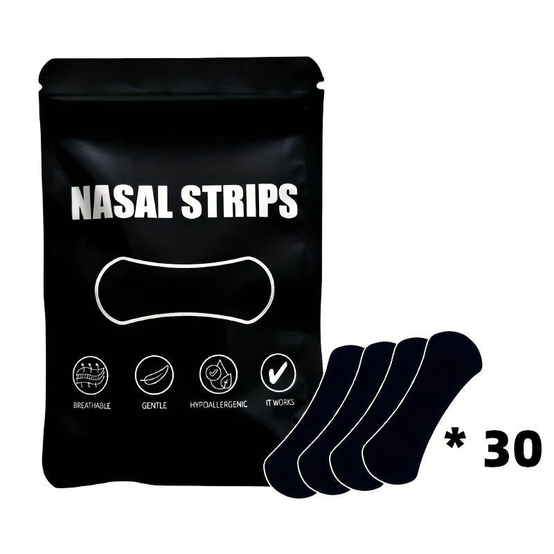 30Pcs Black Nasal Strips for Sports & Sleep - Breathable, Hypoallergenic,Snore Prevention Nasal Strips|Breathable Nasal Strips